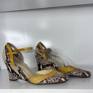 Yellow and Snake Print Women's Wedge Shoes